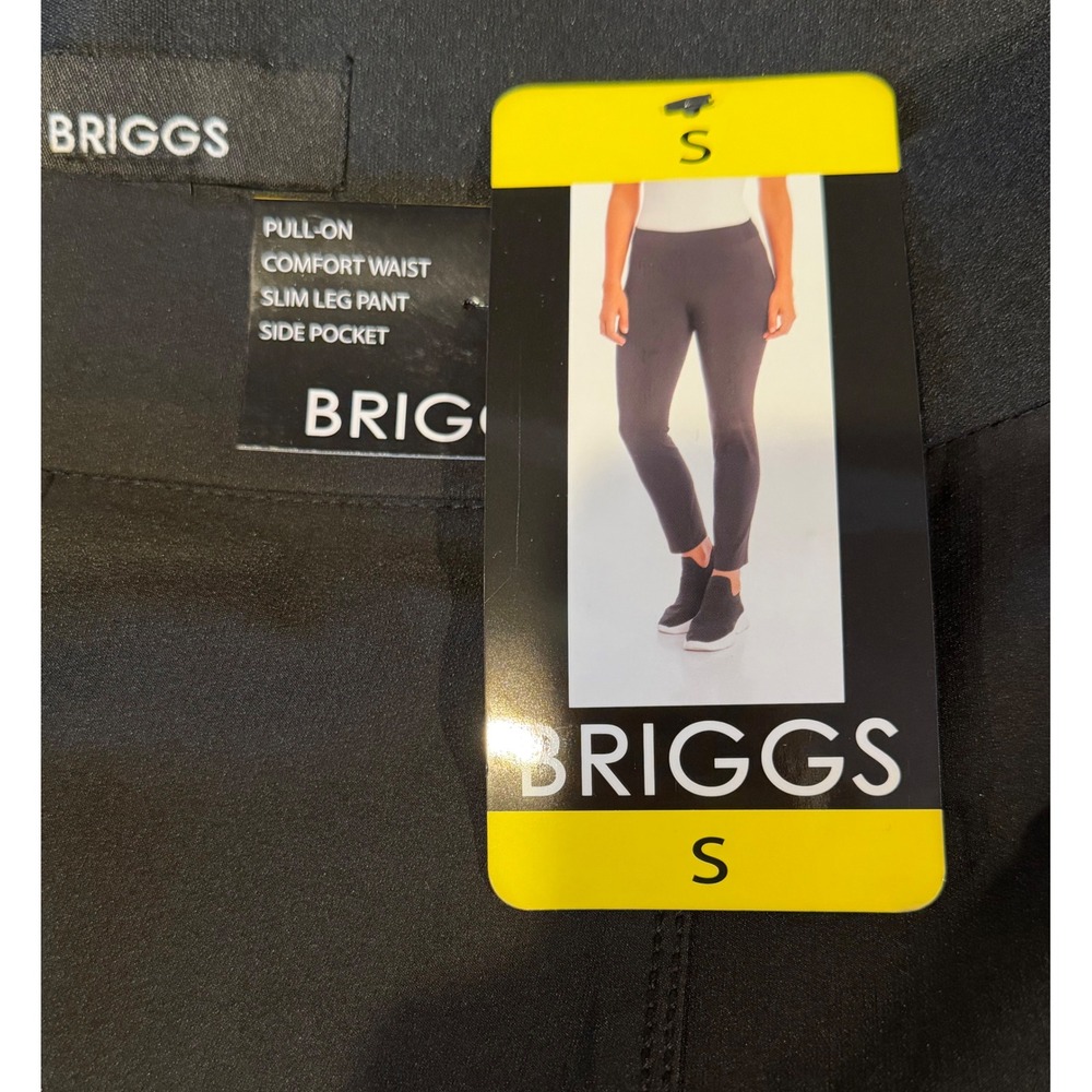 Briggs Womens Black Pull On Comfort Waist Slim Leg Pants Side Pocket Size S NEW